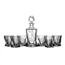 Charger l'image dans la galerie, Crystal Carafe with 6 Whisky Glasses - Hunting Motif - by Julia Crystal Factory