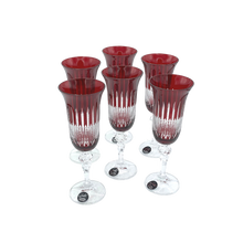 Charger l&#39;image dans la galerie, 6 Crystal Champagne Glasses - Colour Collection - by Julia Crystal Factory
