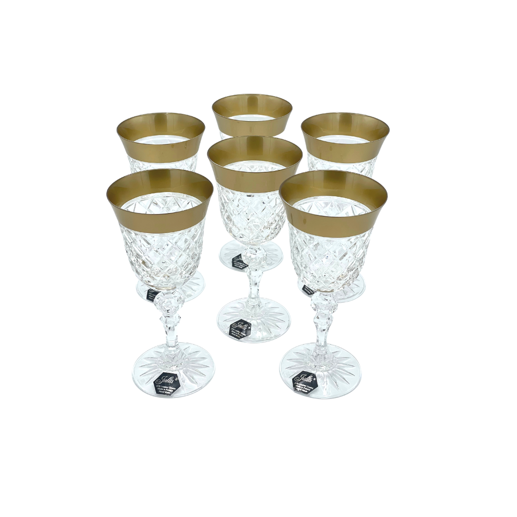 6 Crystal Wine Glasses (with Golden Rim)