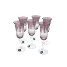 Charger l&#39;image dans la galerie, 6 Crystal Champagne Glasses - Colour Collection - by Julia Crystal Factory
